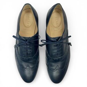 J. Crew Navy Leather Tassel Oxford Brogues Almond Toe Lace Up Dress Shoes 8.5